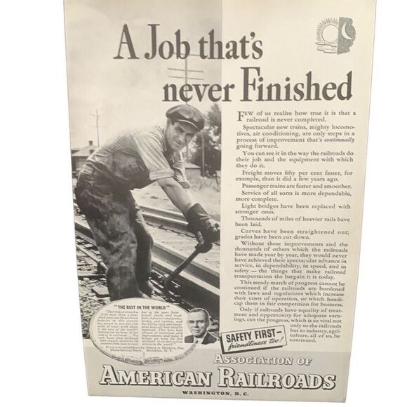 Vintage 1937 Association of American Railroads Job Never Finished Ad Advertiseme - Picture 3 of 4